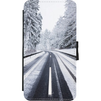 Coque iPhone X / Xs - Wallet noir Winter 22 Snowy Road