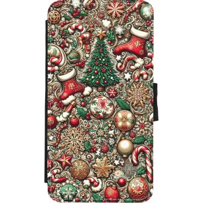 Coque iPhone X / Xs - Wallet noir Noël 2023 micro pattern