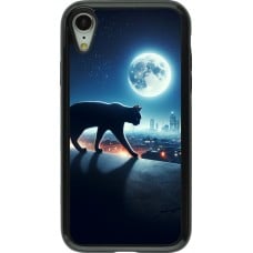 Coque iPhone XR - Hybrid Armor noir Chat noir sous la pleine lune