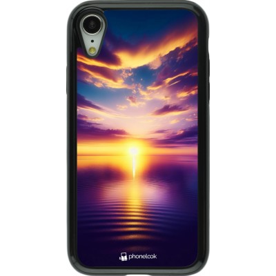 Coque iPhone XR - Hybrid Armor noir Coucher soleil jaune violet