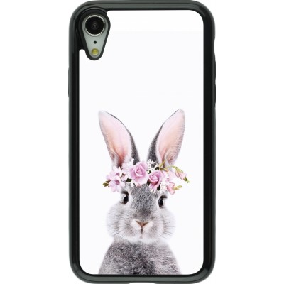 Coque iPhone XR - Hybrid Armor noir Easter 2023 flower bunny