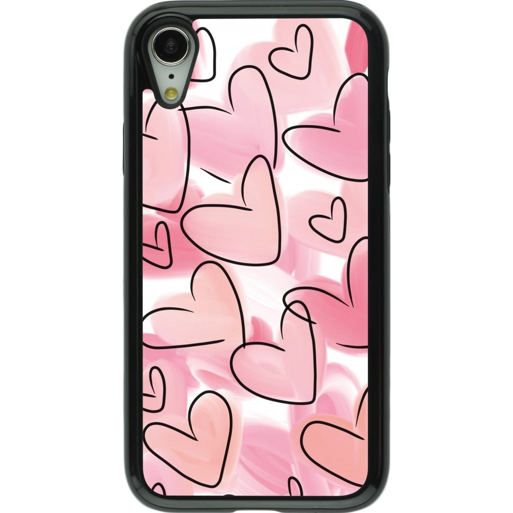 Coque iPhone XR - Hybrid Armor noir Easter 2023 pink hearts