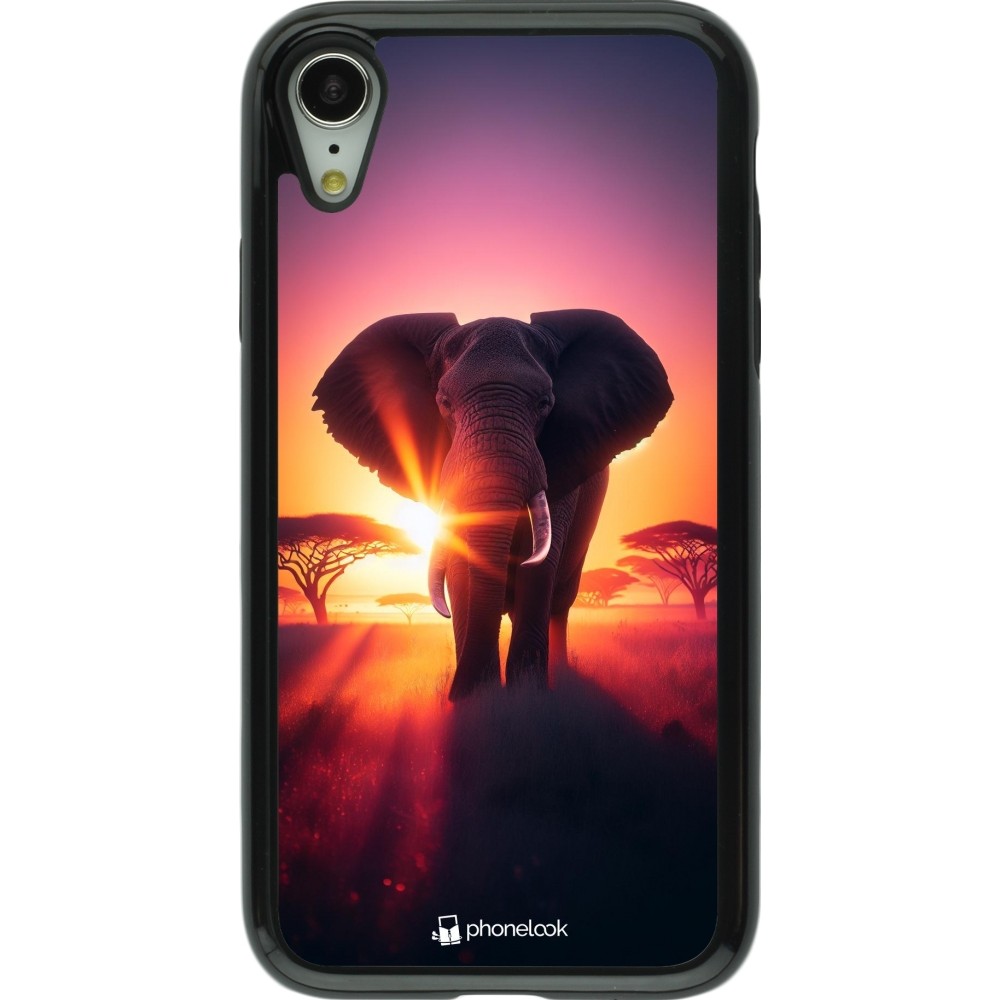 Coque iPhone XR - Hybrid Armor noir Elephant Sunrise Beauty