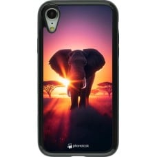 Coque iPhone XR - Hybrid Armor noir Elephant Sunrise Beauty