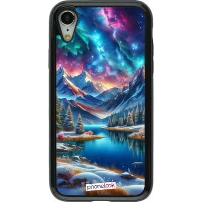 Coque iPhone XR - Hybrid Armor noir Fantasy Mountain Lake Sky Stars