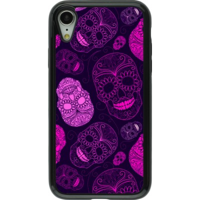 Coque iPhone XR - Hybrid Armor noir Halloween 2023 pink skulls