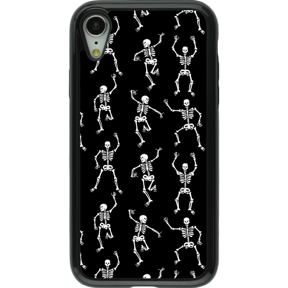 Coque iPhone XR - Hybrid Armor noir Halloween 2024 dancing skeleton