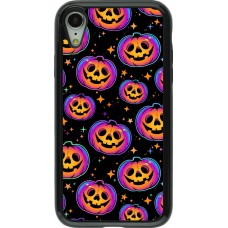 Coque iPhone XR - Hybrid Armor noir Halloween 2024 rainbow pumpkins