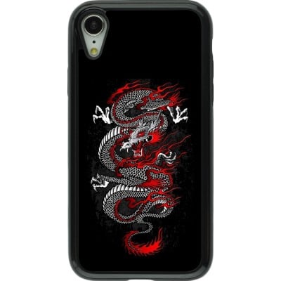 Coque iPhone XR - Hybrid Armor noir Japanese style Dragon Tattoo Red Black