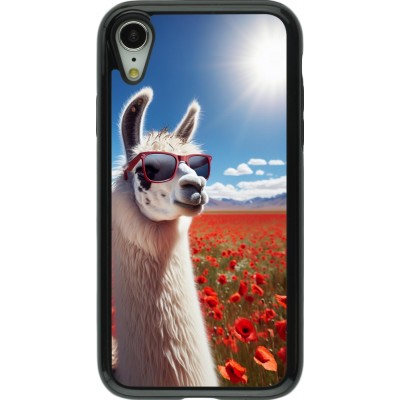 Coque iPhone XR - Hybrid Armor noir Lama Chic en Coquelicot