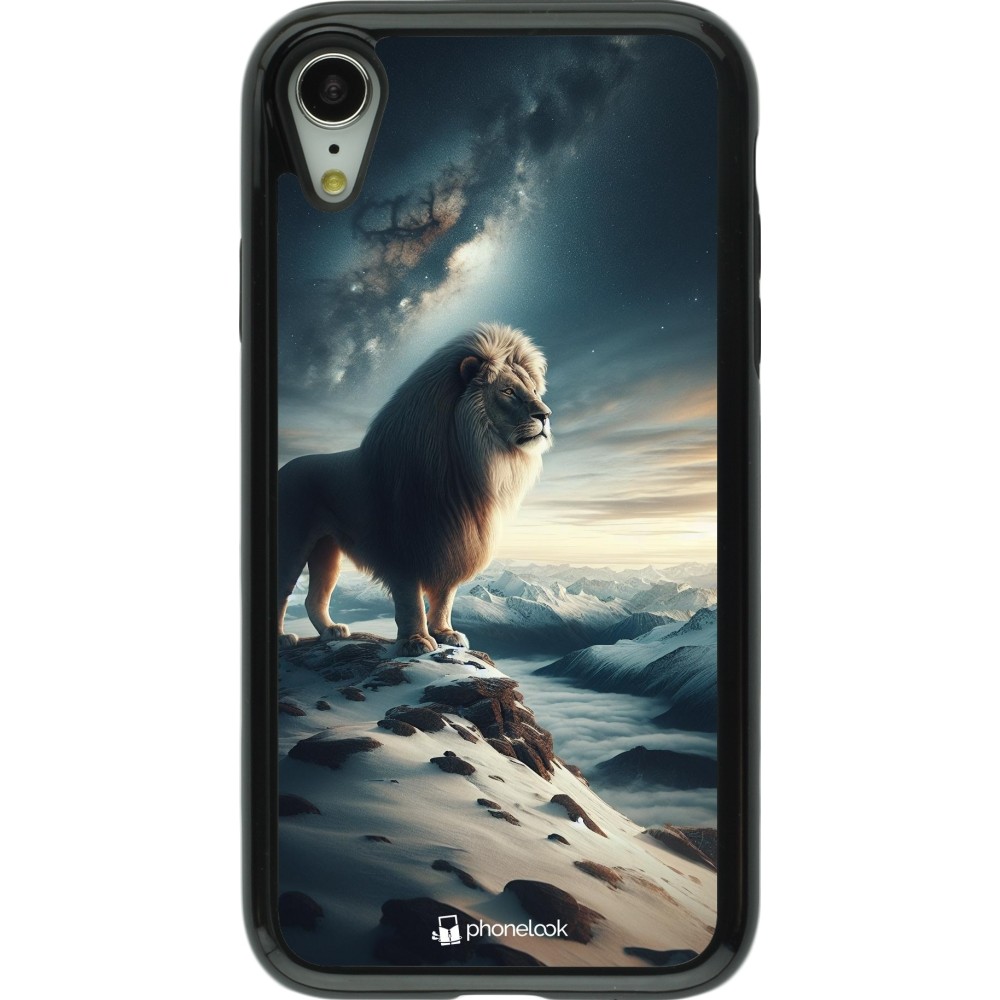 Coque iPhone XR - Hybrid Armor noir Le lion blanc