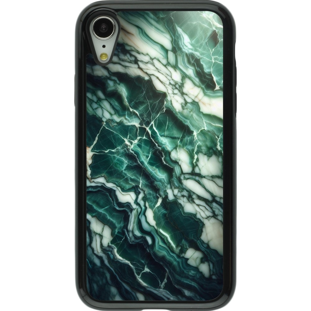 Coque iPhone XR - Hybrid Armor noir Marbre vert majestueux