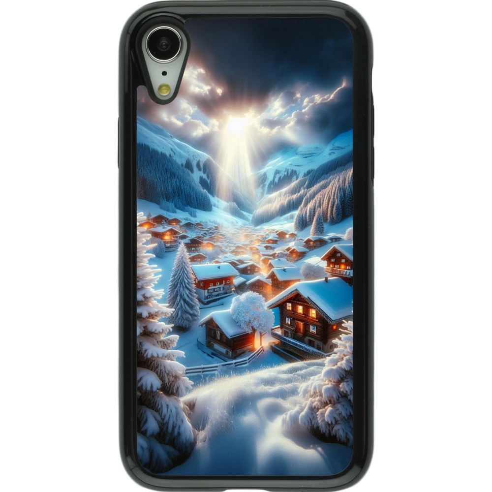 Coque iPhone XR - Hybrid Armor noir Mont Neige Lumière