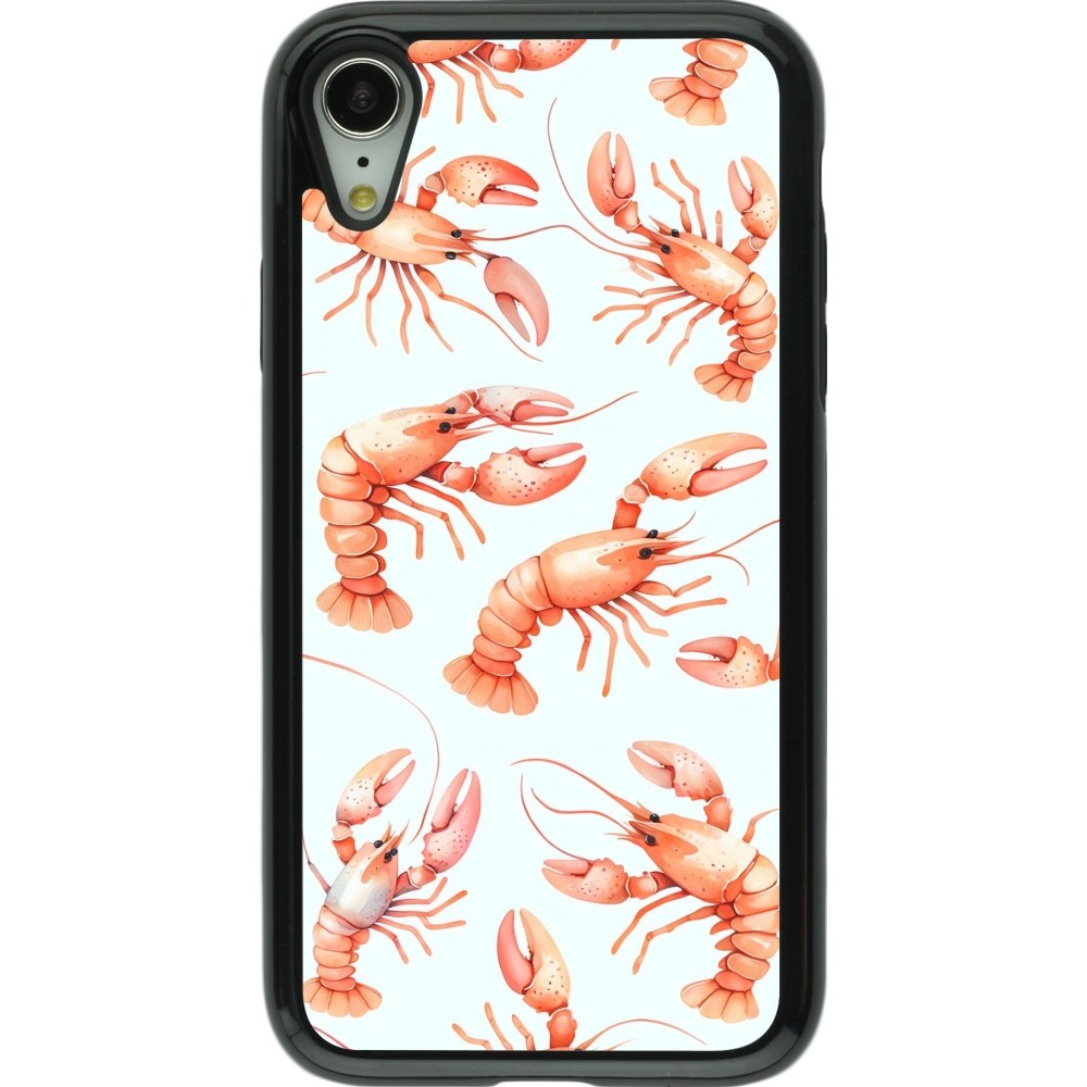 Coque iPhone XR - Hybrid Armor noir Pattern de homards pastels