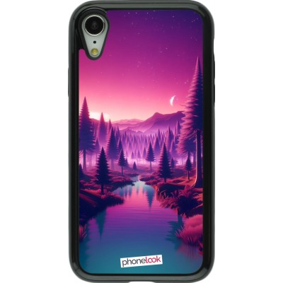 Coque iPhone XR - Hybrid Armor noir Paysage Violet-Rose