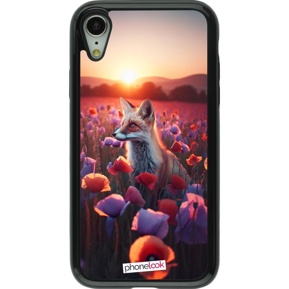 Coque iPhone XR - Hybrid Armor noir Renard pourpre au crépuscule