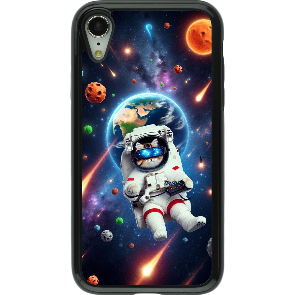 Coque iPhone XR - Hybrid Armor noir VR SpaceCat Odyssey