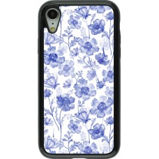 Coque iPhone XR - Hybrid Armor noir Spring 23 watercolor blue flowers