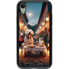 iPhone XR Case Hülle - Hybrid Armor schwarz Valentin 2024 Hund & Katze Kerzenlicht