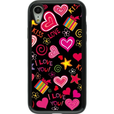 Coque iPhone XR - Hybrid Armor noir Valentine 2023 love symbols