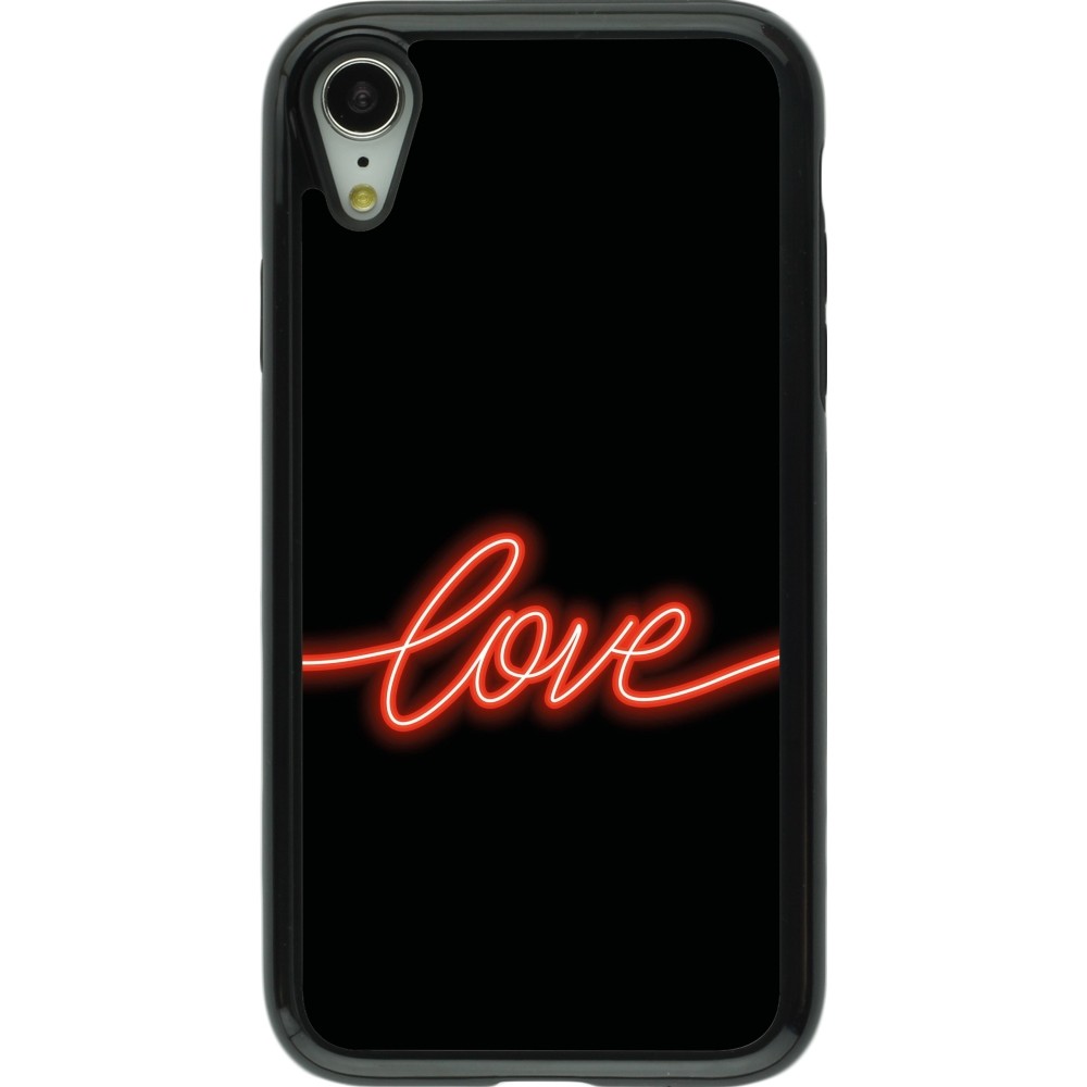 Coque iPhone XR - Hybrid Armor noir Valentine 2023 neon love