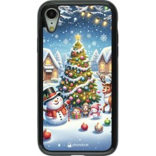 Coque iPhone XR - Hybrid Armor noir Noël 2023 bonhomme de neige et sapin