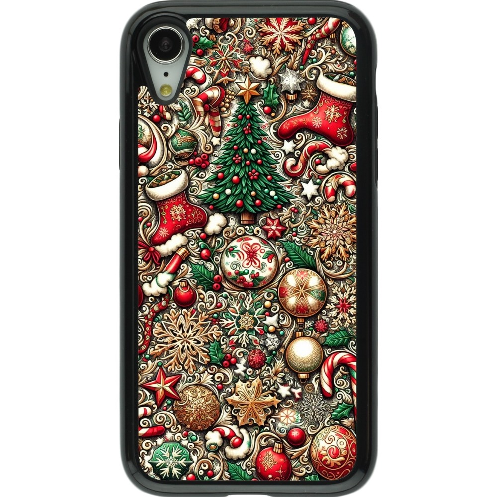 Coque iPhone XR - Hybrid Armor noir Noël 2023 micro pattern