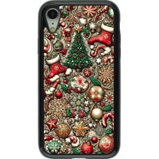 Coque iPhone XR - Hybrid Armor noir Noël 2023 micro pattern