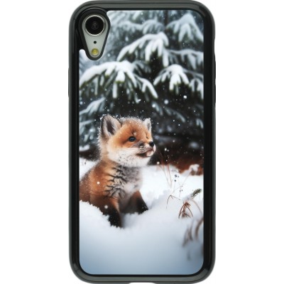 Coque iPhone XR - Hybrid Armor noir Noël 2023 Renardeau sapin