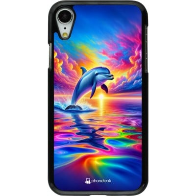 Coque iPhone XR - Dauphin arc-en-ciel heureux