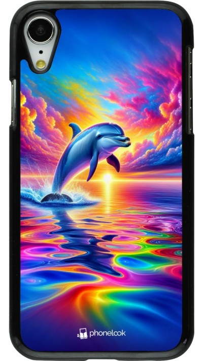 Coque iPhone XR - Dauphin arc-en-ciel heureux