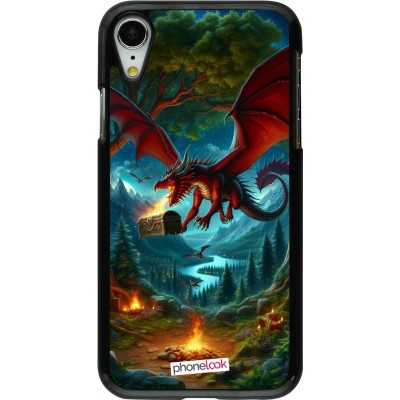 Coque iPhone XR - Dragon Volant Forêt Trésor