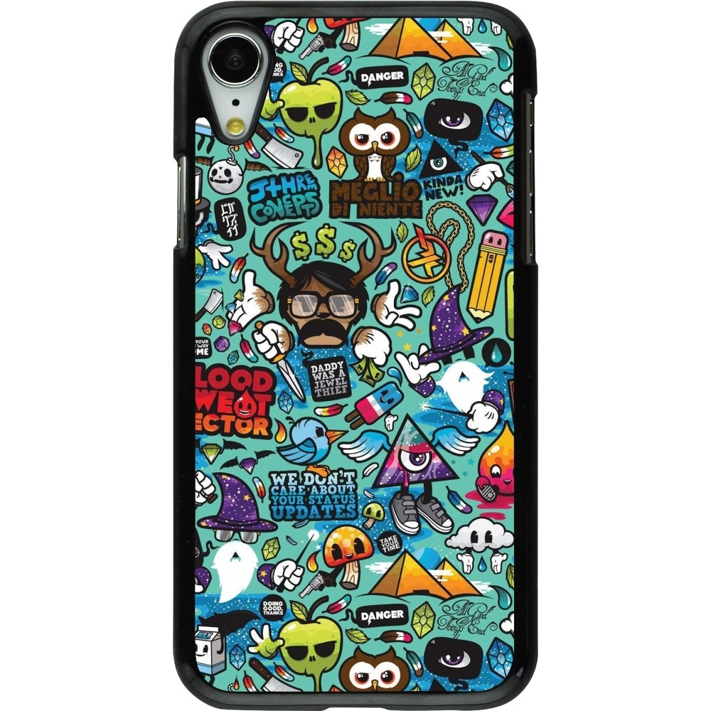 Coque iPhone XR - Mixed Cartoons Turquoise