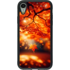 Coque iPhone XR - Silicone rigide noir Automne Magique Orange