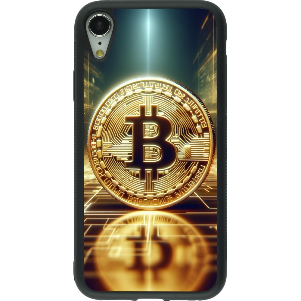 Coque iPhone XR - Silicone rigide noir Bitcoin Standing