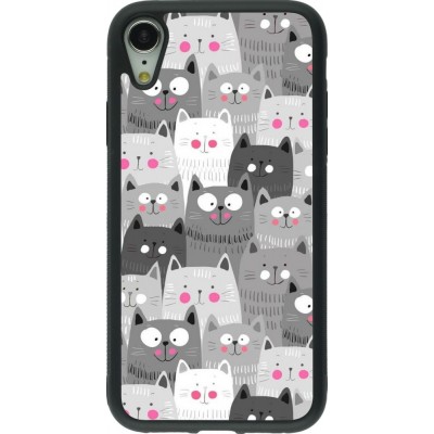 Coque iPhone XR - Silicone rigide noir Chats gris troupeau