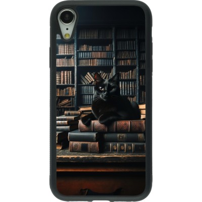 Coque iPhone XR - Silicone rigide noir Chat livres sombres