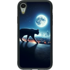 Coque iPhone XR - Silicone rigide noir Chat noir sous la pleine lune