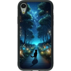 Coque iPhone XR - Silicone rigide noir Chat noir promenade