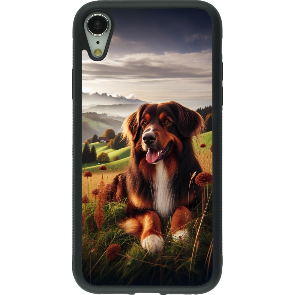 Coque iPhone XR - Silicone rigide noir Chien Campagne Suisse