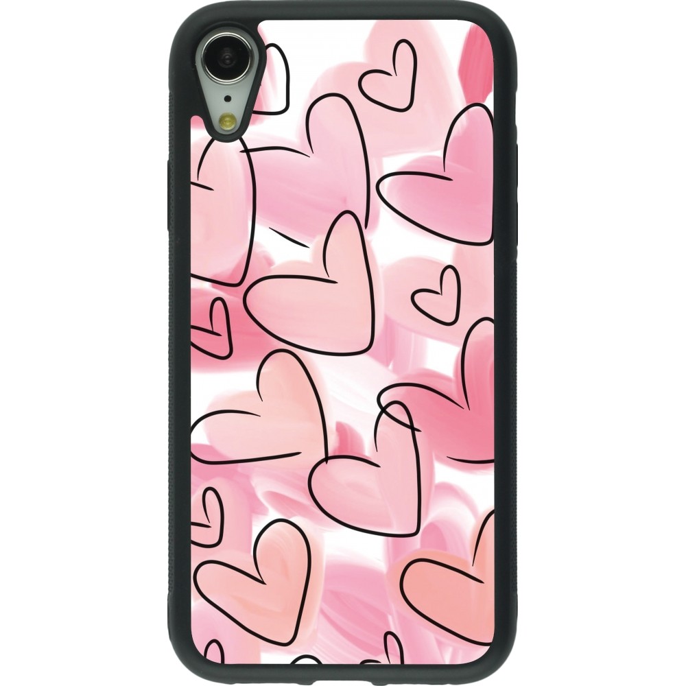 Coque iPhone XR - Silicone rigide noir Easter 2023 pink hearts