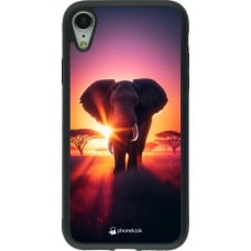 Coque iPhone XR - Silicone rigide noir Elephant Sunrise Beauty