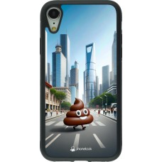 Coque iPhone XR - Silicone rigide noir Emoji Caca walk