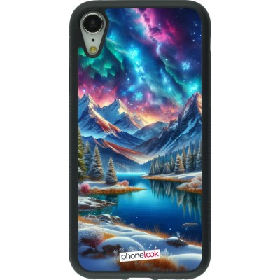 Coque iPhone XR - Silicone rigide noir Fantasy Mountain Lake Sky Stars