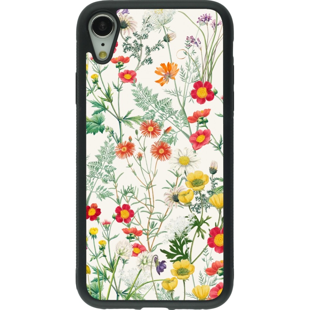 Coque iPhone XR - Silicone rigide noir Flora Botanical Wildlife