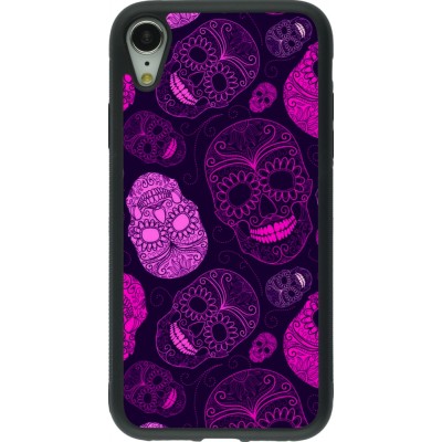 Coque iPhone XR - Silicone rigide noir Halloween 2023 pink skulls