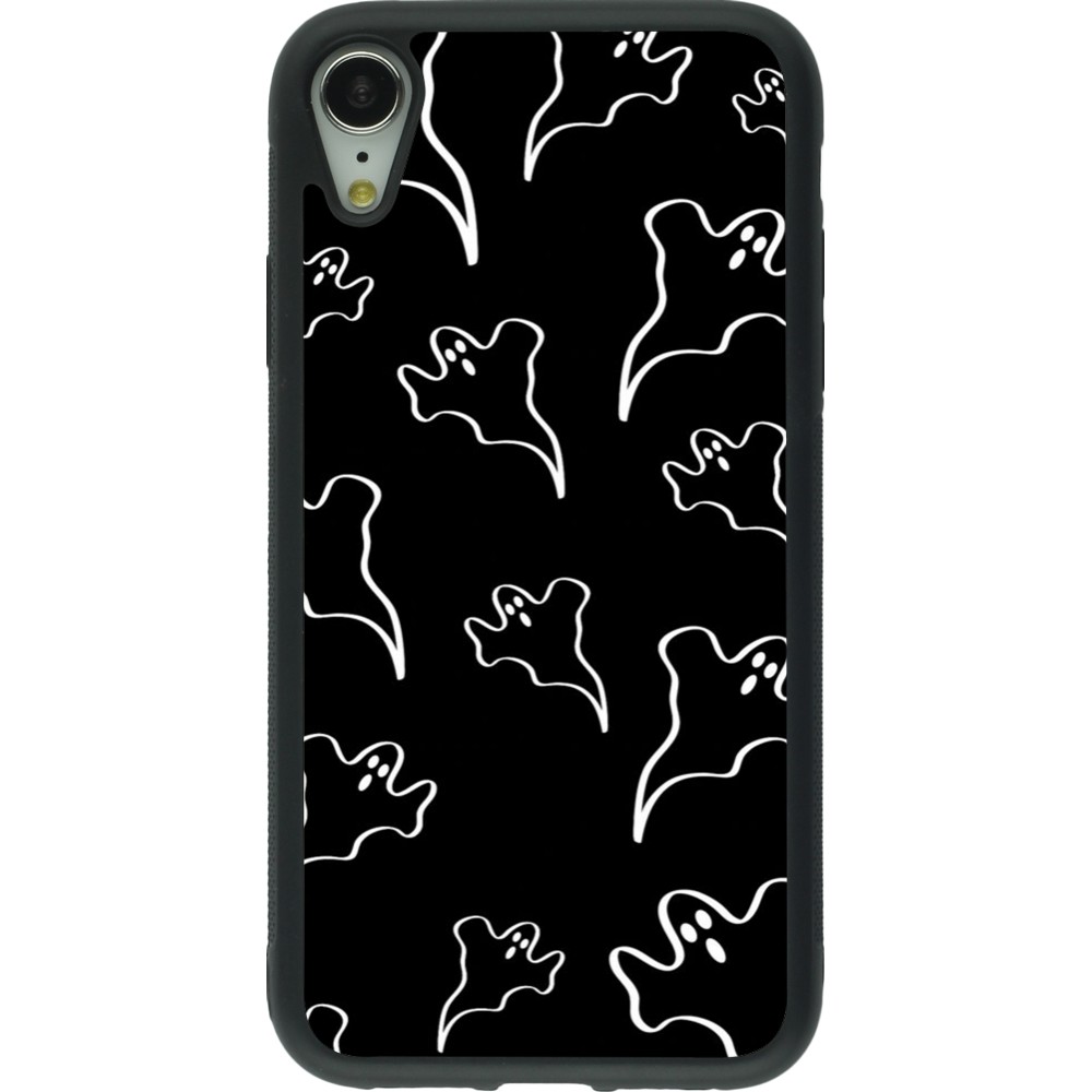 Coque iPhone XR - Silicone rigide noir Halloween 2024 black and white ghosts