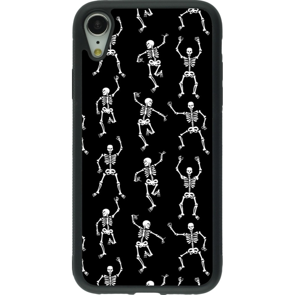 Coque iPhone XR - Silicone rigide noir Halloween 2024 dancing skeleton