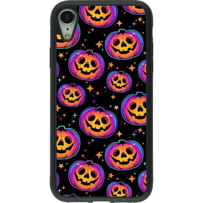 Coque iPhone XR - Silicone rigide noir Halloween 2024 rainbow pumpkins