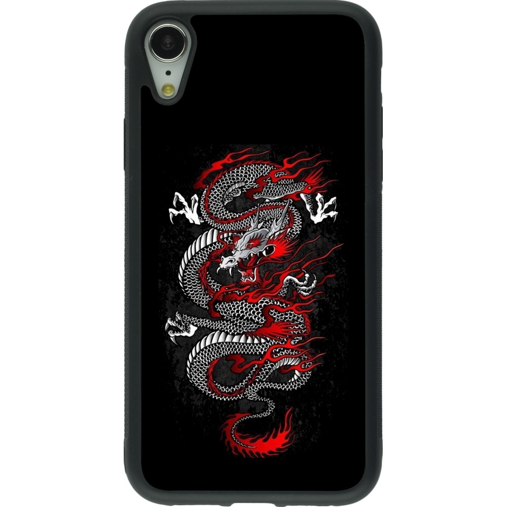 Coque iPhone XR - Silicone rigide noir Japanese style Dragon Tattoo Red Black